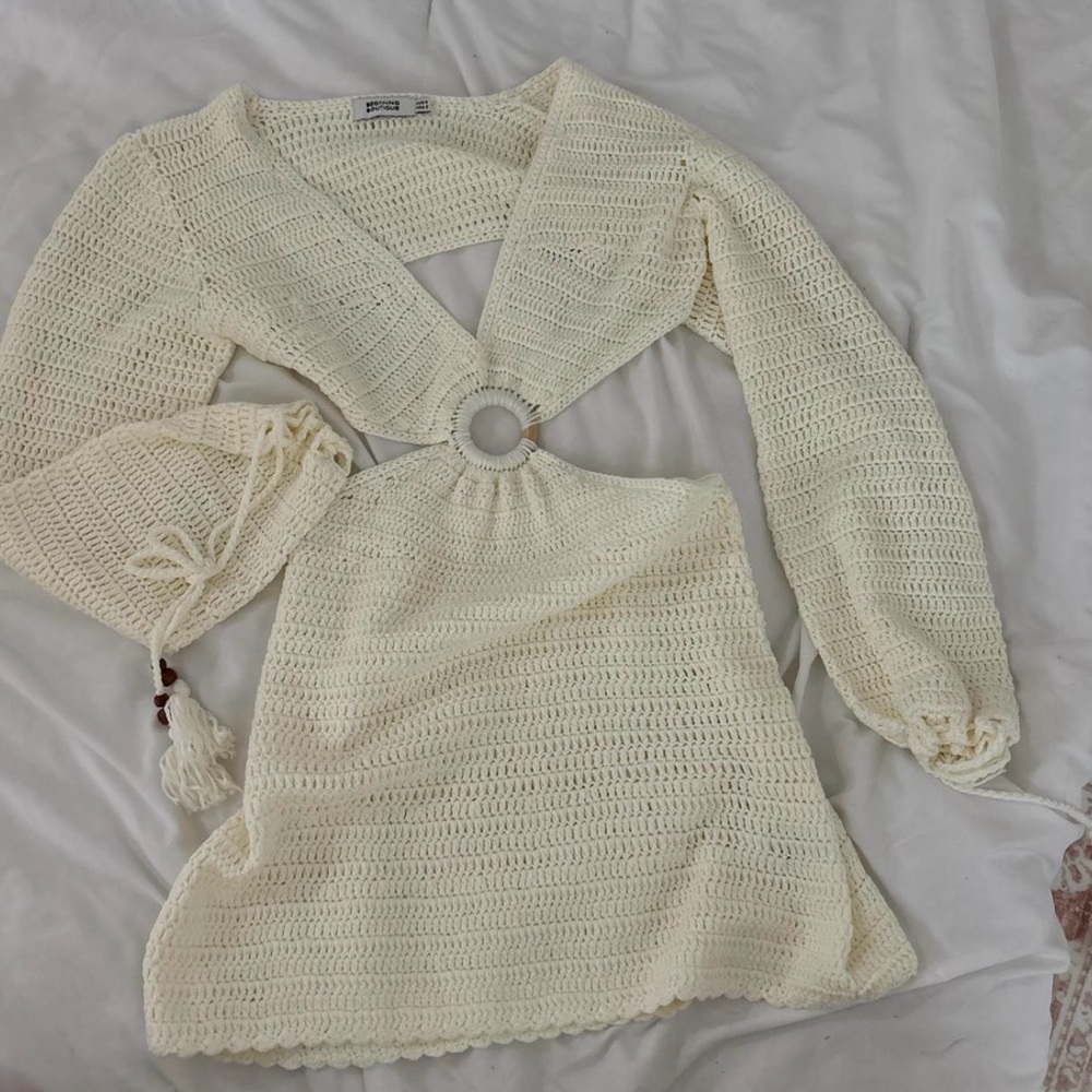 Cream Crochet Dress with Ring Detail